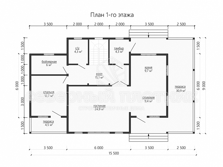 Проект каркасного дома ДК046 15.5x9